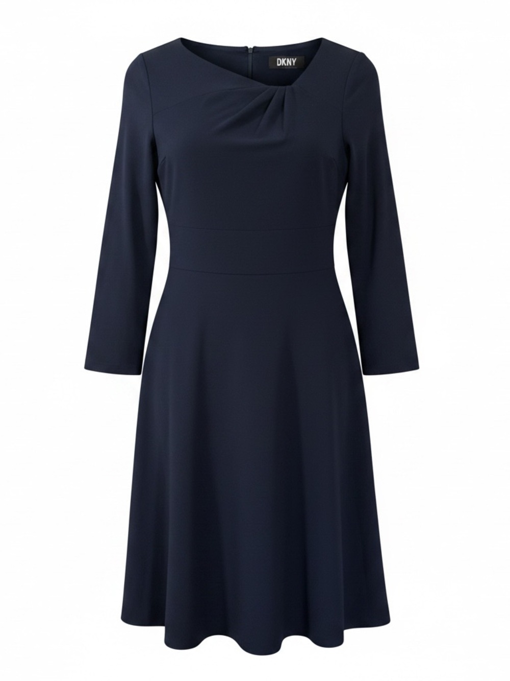 DKNY Dark Navy Three-Quarter Sleeve Fit-and-Flare Dress